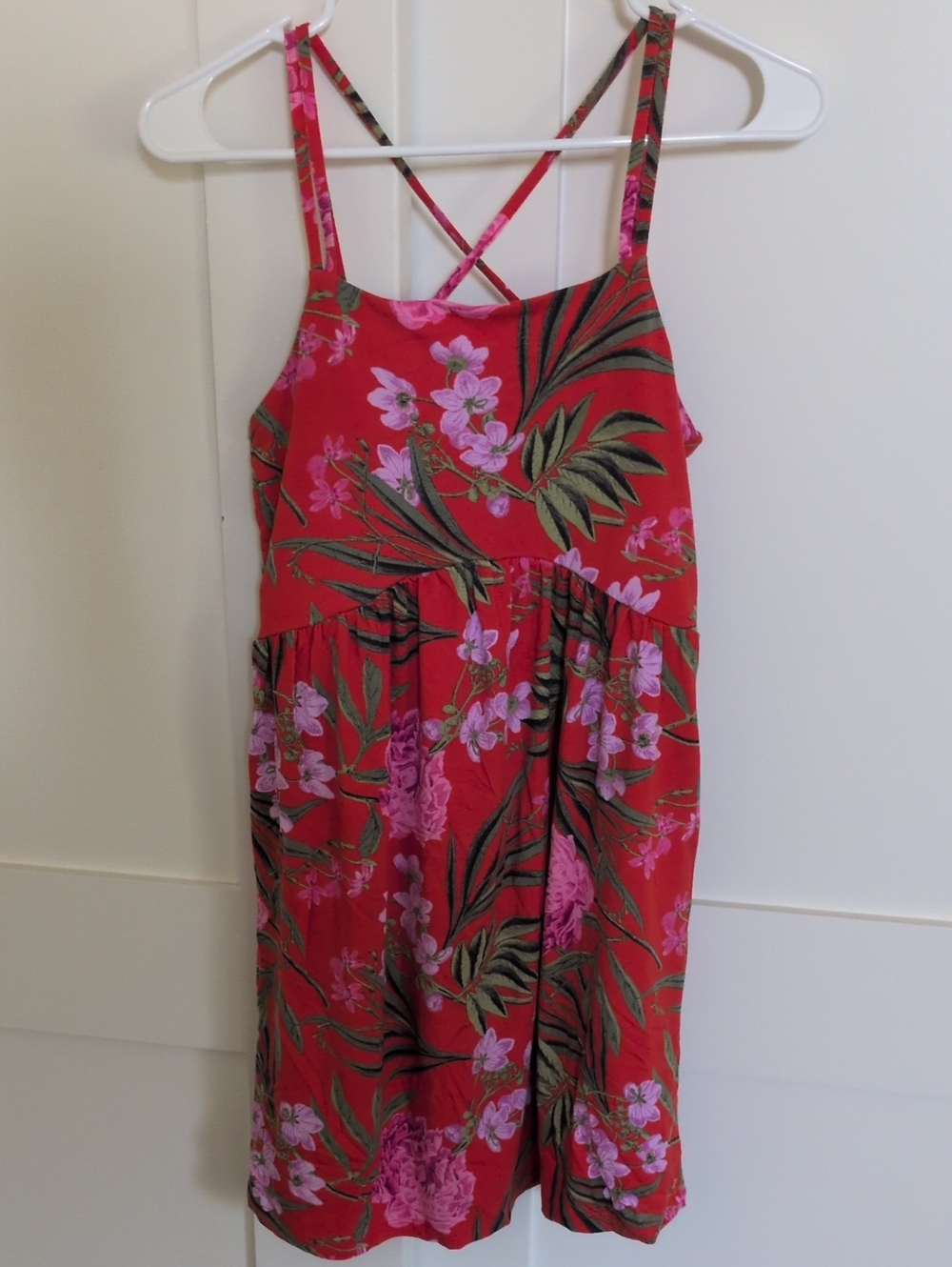 Old Navy Red Floral Crisscross Strap Dress